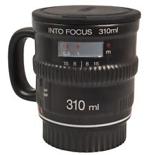 Bitten 11 oz Into Focus 3D Camera Lens Black Ceramic Coffee Mug Cup With Lid  picture
