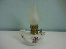 Vintage Japanese Porcelain Mini Oil Lantern Roses with Gold Accent Frosted Shade picture