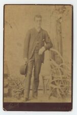 Antique Circa 1880s ID'd Cabinet Card Handsome Man With Hat Named Joseph Vogel picture