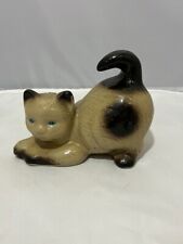 Vintage ceramic handcrafted collectible Siamese cat with blue eyes MCS Brazil picture