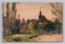 Beautiful Hand-Painted German Country Scene ~ Antique Folk Art Homemade 1900s picture