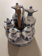 Vintage RARE Blue Willow Condiment Set  Broken Spoon 1 Small Chip  picture
