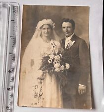 RPPC Postcard Woman in Wedding Dress + Flowers 1922 Balbina Man Married picture