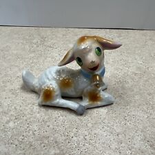 Vintage Small Ceramic Laying Down Sheep Lamb W/Bell Figurine-Japan picture