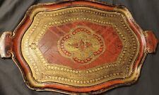 Vintage Italian Florentine Tole Style Tray in Red and Gold 23” x 15” picture