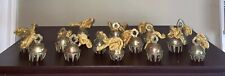 Vtg  Lot of 14 Small Etched BRASS 1.75” Bells India Rope 13 Elephant Claw 1 Dome picture