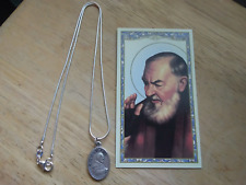 St Padre Pio Medal 925 Sterling silver chain Necklace + prayer card Pietrelcina picture