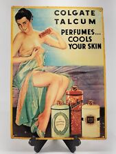Vintage Embossed Metal Sign 'Colgate Talcum Perfumes Cools Your Skin' Ad Replica picture
