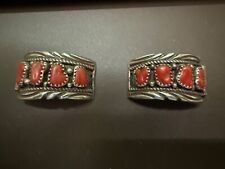 Navajo Sterling Silver Watch tips with Dark Red Coral stones picture