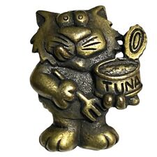 Vintage J&J Jonette Hungry Kitty Cat Eating Can Tuna Gold Tone Tac Pin Booch picture