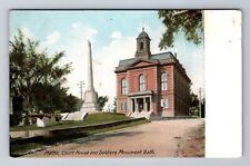 Bath ME-Maine, Court House & Soldier's Monument, Antique Vintage Postcard picture