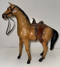Vintage Handmade Leather Horse & Saddle Figurine Glass Eyes Equestrian 10” H picture
