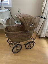 Vintage WICKER STROLLER Pram Antique Carriage Baby Doll Buggy picture