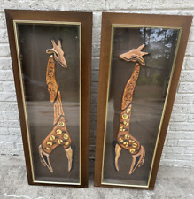 Vintage Turner Mfg Company Florals Wall Accessory MCM Giraffes Framed Lot of 2 picture