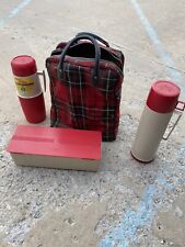 Vintage 1973 Thermos Set Of 2 King Seeley Red  Plaid Picnic Travel Set picture