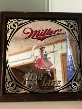 Vintage 1979 Miller High Life Beer Witch on Moon Framed Bar Mirror Sign 14x14 picture