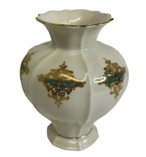 Lenox Catalan Porcelain Vase Green Gold Trim Bands Scrolls Vase Urn 8 in tall picture