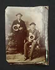 TINTYPE,  Two Gents with Advertising Fans, 1/6th Plate picture