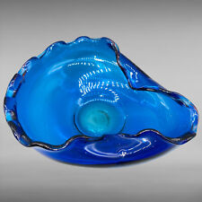 Studio Art Glass Ruffled Cobalt Blue Dish Bowl Glass 6.5”W 2”T picture