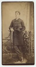 Antique c1880s Unique Cabinet Card Handsome Young Man Holding Hat Brooklyn, NY picture
