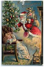 1907 Merry Christmas Santa Claus With Sack Of Toys Embossed Antique Postcard picture