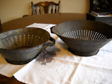 2 Antique Primitive Metal Collanders Strainer Farmhouse Country ~ As Is picture