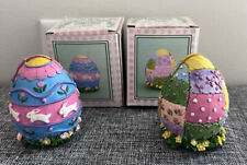 Vintage 2 RARE Cottontale collection handpainted Egg EASTER BUNNIES open close picture