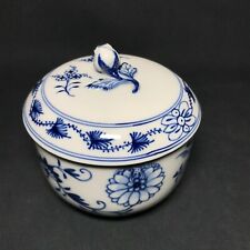 Pristine Antique Meissen Blue Onion Sugar Bowl Lidded Rose Blue and White picture