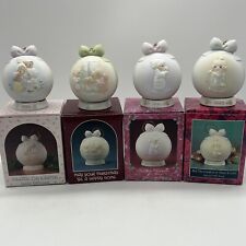 Lot Of 4 Precious Moments Porcelain Ball Ornaments With Bases 1989-1992 In Box picture