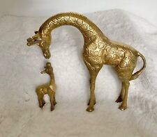 Vintage Solid Brass Mother and Baby Giraffe Kissing Figurines Sculpture - 3lbs picture