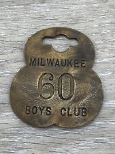 Post WW1 Milwaukee Boys Club Brass Key ID Tag Fob Keychain Locker Badge WW2 era picture