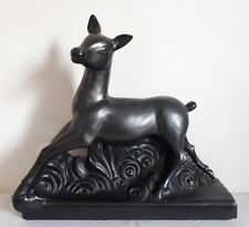 Antique Vallauris Black Ceramic Figurine Doe Statue 1930s MADE IN FRANCE picture