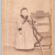 c1880s Cute Mature Little Girl Toddler Serious Cabinet Card Photo Fold Chair B21 picture