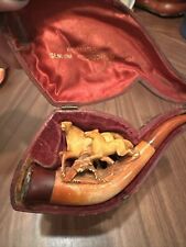 Vintage Meerschaum & Amber Carved Pipe Galloping Horses With Case picture