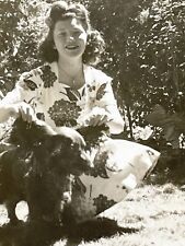 J9 Photograph 1940's Beautiful Woman Pretty Lovely Holds Up Dog Ears picture