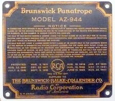 * BRUNSWICK P-11 & RCA RADIOLA 18 CONSOLE AZ944:   Metal CONSOLE ID TAG picture