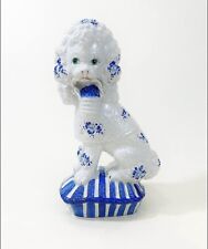 Vintage Italian Mid-century White Crackle and Blue Poodle Dog Figure picture