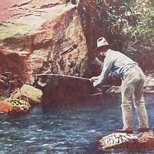 Antique 1899 Big Boulder Fishing Silverthorne CO Stereoview Photo Card P580-069 picture