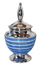 Tall Silver Blue Modern Style Mirror Mosaic Decorative Box Urn With Lid picture