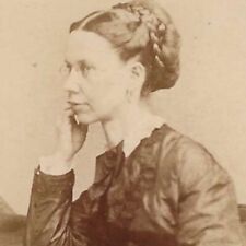 Antique CDV Photo Profile Of Victorian Woman Wearing Glasses Braided Hair picture