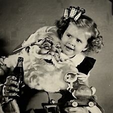 Vintage B&W Mini Snapshot Photograph Christmas Adorable Little Girl Santa ID picture