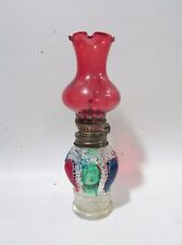 Vtg 1960s Miniature Oil Lamp Hong Kong Flash Colors Pressed Glass Boho Bohemian picture