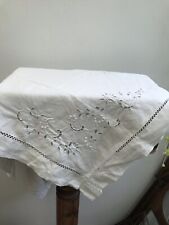 Antique French pillow case Hand Embroidered Euro Sham 25” White Monogram Matis picture
