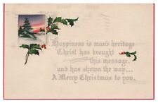 Vintage 1910's Merry Christmas to You Postcard Tree Holly Snow Covered House picture