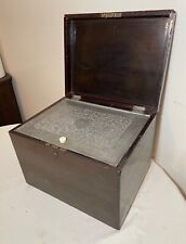 LARGE antique 1800's handmade J Bramah London lacquered wood pewter humidor box picture