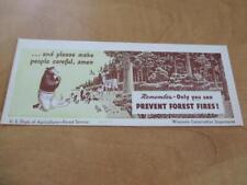 1948 ADVERTISING CARD PREVENT FOREST FIRE Wisconsin Conservative Dept    F978 picture