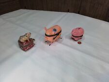 Porcelain Hinged Trinket Boxes Pigs - Lot of 3 picture