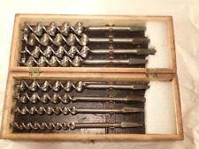 Antique BATES MFG. CO.  Set of 8 Spur Auger Drill Bits with Wood Storage Box picture