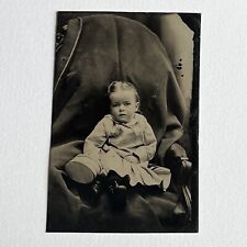 Antique Tintype Photograph Adorable Baby With Basket Spooky Hidden Mother picture