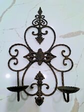 Ornate Scrolls Wall Sconce Pillar Candle Holder Rustic Antique Bronze Tone picture